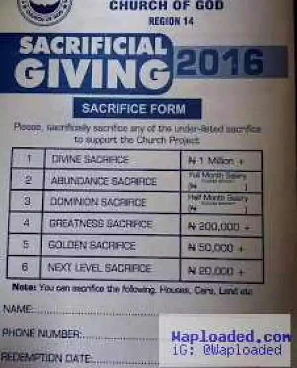 Lol: Read What A LIB Reader Wrote After Rccg Made Comment On the Church Sacrifice Form